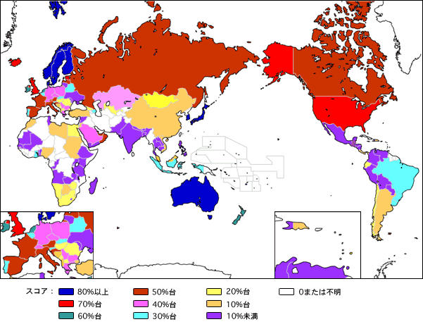 世界各国のモバイル・ブロードバンド普及率
